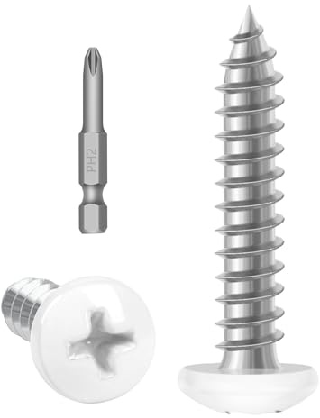 #10 x 2 White Head Fast Self Tapping Screws, Pan Head Phillips Sheet Metal Screws, Round Head Wood Screws, Screwdriver Bit Included, 45 PCS