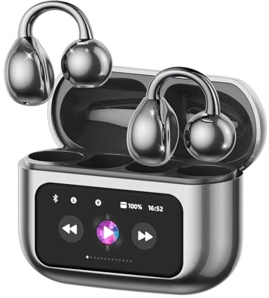 Clip On Kopfhörer Open Ear Kopfhörer Kabellos Bluetooth 5.4 mit Intelligentem Touchscreen 4.1g Leichtgewicht Kopfhörer Sport, 60 Std Wireless Earbuds für Fitness, Laufen, Büro, M100 Schwarz