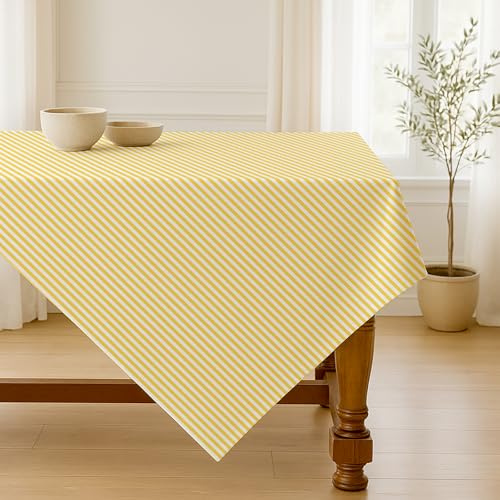 Luzzxfa Gelb Gestreifte Tischdecke 100x140 cm Rechteckig aus Polyester Modern Fleckschutz Outdoor Tischtuch für Esszimmer, Garten, Party, Hochzeiten oder Haushalt
