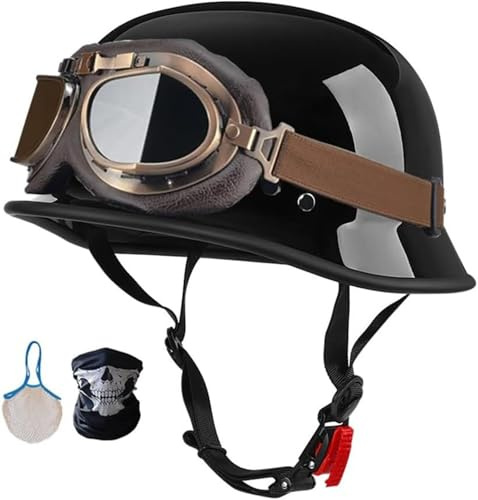 Retrò Mezzo Conchiglia Casco,Casco Da Moto Aperto Caschi A Scodella,DOT/ECE Omologato Con Visiera Casco Da Moto Scooter Per Donna Uomo Caschi Motorino Vintage Per Adulti 8,M