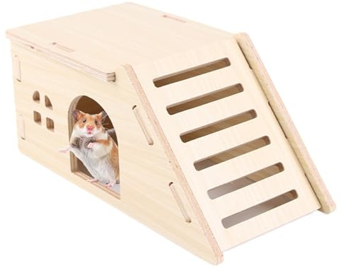 Yjkedfh Hamstergehege, Ausbruchsicheres Holz-Hamsterhaus, Nagesicheres Interaktives Kleintierheim Haustierzubehör Für Futtersuche Klettern Spielen Und Ruhe