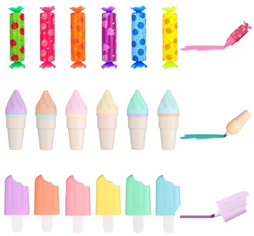 Mini Textmarker Set - 18 Klein Süße Bonbon Textmarker und Eiscreme Form Highlighter für Kinder Schule, Lustige Schreibwaren, Kawaii Highlighter Marker für Mitgebsel Kindergeburtstag Party Geschenke