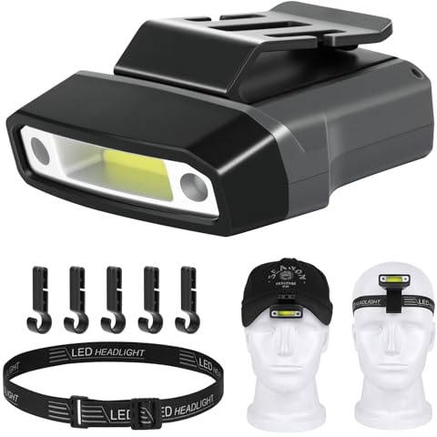 HOTUT Lampe Frontale Rechargeable, Phare Rotatif Casquette à Bille Visière Lumière Mains Libres, Lampe Frontale avec Voyant Rouge, 5 Modes d'éclairage, Capteur Mouvement, pour Randonnée Camping Pêche