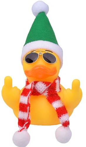 Mwmoeen Weihnachts Gummi Ente Auto Dekoration, Niedliche Gummi Ente Auto Armaturenbrett Ornament mit Weihnachtsmütze, Schal und Sonnenbrille, Passend für Auto, Büro, Haus Dekoration, 7cm