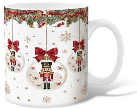 Tasse à café en céramique motif casse-noisette, nœud festif de Noël, flocon de neige, tasse à thé avec poignée, cadeau pour amitié, famille, collègue, enseignant, personnel chéri, 325 ml
