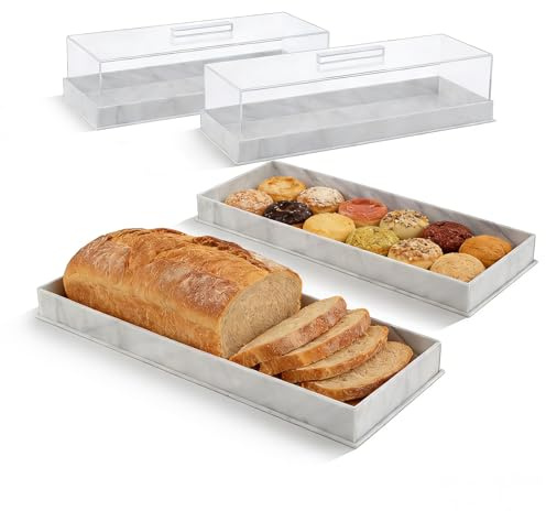 Mekturm 2 Pcs Rectangle Cake Tray, Acrylic Cake Stand with Clear Cover Lid, Reusable Pastry Display Case Dessert Holder Tray for Party Home Kitchen, Rectangle Cake Platter, Afternoon Tea Stand