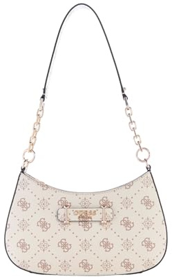 GUESS borsa a tracolla Carrie Logo Top Zip Shoulder Bag Vanilla Logo avorio