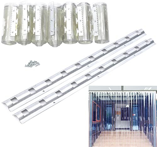 DHQCQL Streifenvorhang PVC, 7 STK Lamellentüren mit 2 Halterungen, Transparent Lamellenvorhang Vorhang Transparent für Lagerhäuser, Fabriken, Supermärkte, 200 x 105 cm