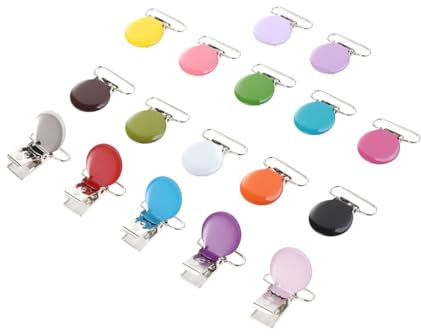LRXIYODE 17 Pièces Pince Attache Tétine Ronde en Acier, Attache Bretelle Robuste, Clip de Fixation pour Bavoir, DIY et Loisirs Créatifs