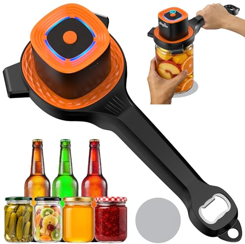 Elektrischer Deckelöffner 2-in-1, Gläseröffner mit Greifer Pads, Orange | Deckelöffner für Schraubgläser, Senioren, für Arthritis, Schwache Handkraft , Küche, Rheuma Hilfsmittel, Küchengeschenke