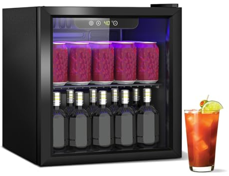 DollarDash Frigorifero per bevande, 40l/60lattine, mini frigorifero con porta in trasparente per limonata, birra, piccolo frigorifero autoportante con ripiani rimovibili regolabili e display a LED