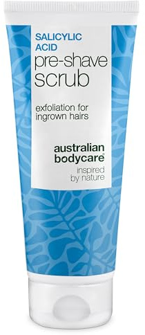 Salicylsyra Pre-Shave Scrub mot Inåtväxande Hår, Rakirritation & Rakfinnar – AHA/BHA & Fysisk Dual Peeling med Salicylsyra, Glykolsyra, Allantoin & Aprikoskärna för en Slät Rakning - 100 ml