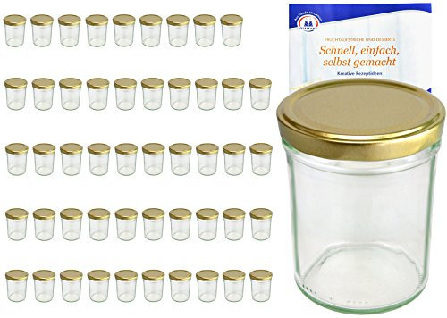 MamboCat 50er Set Sturzgläser 230 ml Hoch Deckelfarbe gold To 66 inkl. Diamant Gelierzauber Rezeptheft, Marmeladengläser, Einmachgläser, Einweckgläser, Gläser