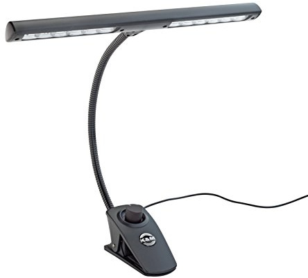 K&M Music Stand Light | Clip On Lamp Battery Powered | Light for Better Seeing Sheet Music | LED with Batteries and Power Supply | Adjustable Gooseneck | Stand Light for Musicians | 12287.090.55