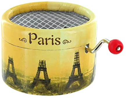 Caja de música / Caja Musical de manivela de cartón Reforzado y Adornado sobre el tema de la torre Eiffel en construcción con Mecanismo Musical de 18 Notas - La vie en rose (Louiguy / Edith Piaf)