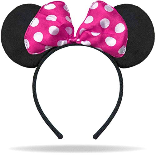 Hatstar Maus Ohren Haarreifen in schwarz | Schleife in pink mit weißen Punkten | Haarschmuck für Erwachsene | Kopfschmuck Damen & Mädchen | Kostüm Accessoire für Karneval & Fasching