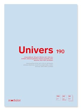 Universalblock U190, 190 g/m², 420 x 594 mm, für DIN A2, 50 Blatt (blanko) | Skizzenblock aus hochweißem Papier mit matter Oberfläche; geeignet für trockene Zeichenmaterialien wie Blei, Kohle und Kreide