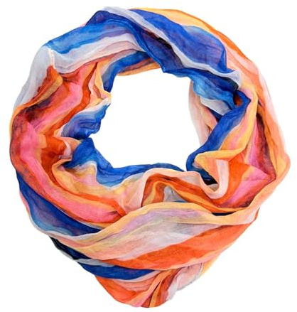 JameStyle26 färggrann siden, sommarsjal, regnbåge, silke, uni, rund halsduk, tubhalsduk, stola, halsduk, lätt, Blå ränder