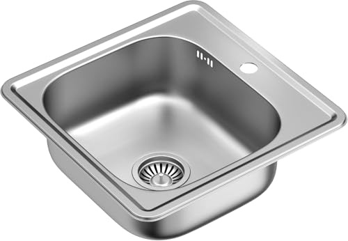 VBChome Edelstahlspülbecken 48x48 cm – Satinierte Oberfläche, Hochwertiger Edelstahl Inox, Tiefe Spülkammer, Für Einbau in einen 45-cm-Unterschrank, Korrosions- und Kratzfest, Komplettset mit Siphon