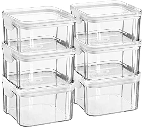 Argon Tableware Food Storage Containers - 460ml - White - Pack of 6 - Clear Airtight Reusable Stackable Freezer Storage Meal Prep Container Lunch Tupperware Box with Clip-Lock Lid