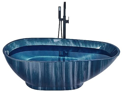 Baignoire en Acrylique Autoportante Forme Ovale Effet Marbre Bleue Marine Rioja