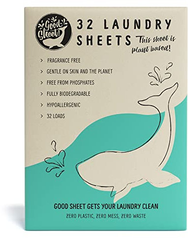 Eco Laundry Detergent Sheets, Unscented, Plant-Based, Fully Degradable Laundry Sheet Strips For Washer, Gentle on Skin, 32 Washes