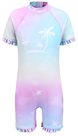 Moon Tree Mädchen Einteiliger Badeanzug Kurzarm Surfanzug Rüschen Bademode Strand Rash Guard 7-8 Jahre/134