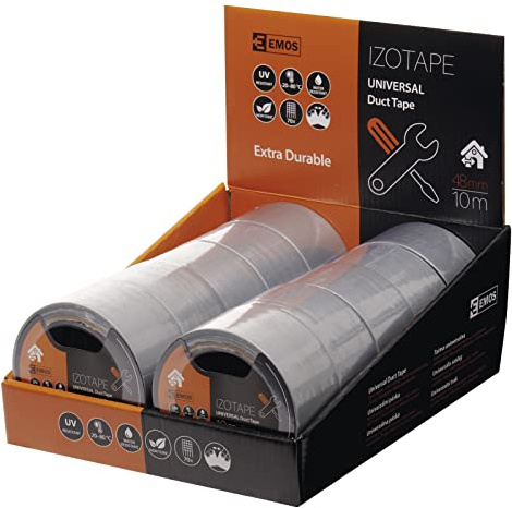 EMOS Universal-Klebeband DUCT TAPE, 10 Stück, Silber-Grau, wetter- und wasserfestes Gewebeklebeband, strapazierfähiges Panzertape, robustes Reparaturband zum Abdichten, Bündeln, Reparieren, 10 Meter