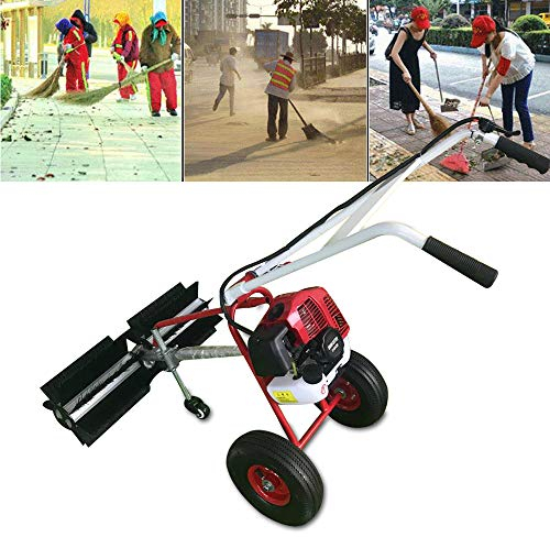 SanBouSi 43cc Barredora de motor, escoba de gasolina, motor de 2 tiempos con ruedas, ancho de barrido de 60 cm, cepillo de barrido manual, pala quitanieves