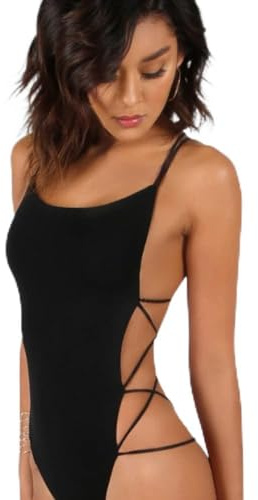 KOEMCY Body Donna Spalla Stretta Shapewear Intimo Nero Bodysuit di Un Pezzo