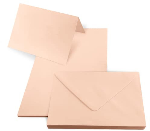 Netuno 25 Falt-Karten mit Kuvert blanko DIN B6 Karten Rainbow Lachs farbige Briefumschläge mit Faltkarten blanko Klappkarten Set mit Umschlag B6 Blankokarten und Umschläge Lachsfarbe Papeterie