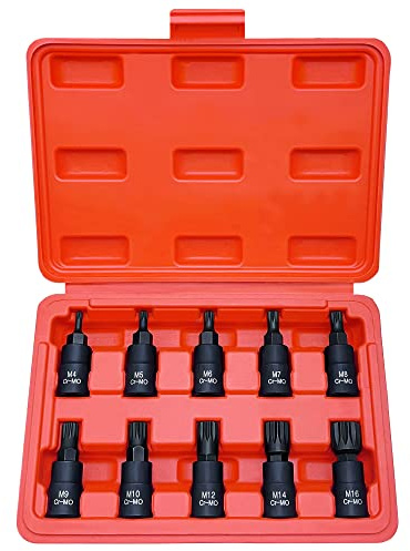 XZN - Juego de llaves de vaso de triple ranura cuadrada, acero Cr-Mo de alta calidad | Juego de 10 piezas M4 - M16 | Unidad de 3/8 pulgadas | Estuche de almacenamiento mejorado..