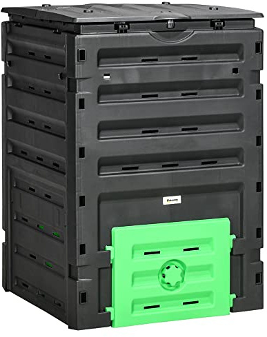 Outsunny Garden Compost Bin, 120 Gallon (450L) Garden Composter, BPA Free, with 80 Vents and 2 Sliding Doors, Lightweight & Sturdy, Fast Creation of Fertile Soil, Black