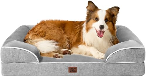 EHEYCIGA Cama Perro Grande 104x68x16cm, Colchon Perro Grandes Impermeable Lavable con Espuma Viscoelástica, Sofá Perro Desmontable, Gris