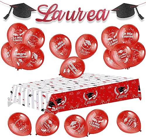 HOWAF Decorazioni Laurea Palloncini Rossi, Palloncini Dottore Dottoressa, Striscione Ghirlanda, Tovaglia per Bomboniere Laurea Gadget