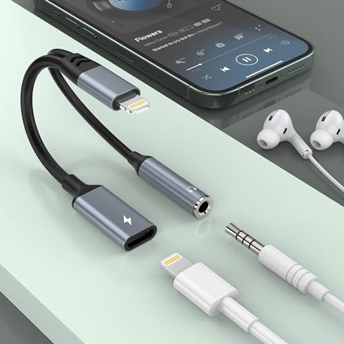【Apple MFi Certified】 2-IN-1 Lightning auf 3.5mm Kopfhöreranschluss Adapter für iPhone und Ladegerät Dongle,Earphones Converter Splitter Support Music+Charge+HiFi+Mic+Control (Can't Call)