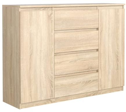 MebLocker Commode 120 cm, 4 tiroirs et 2 Portes, Chêne Sonoma