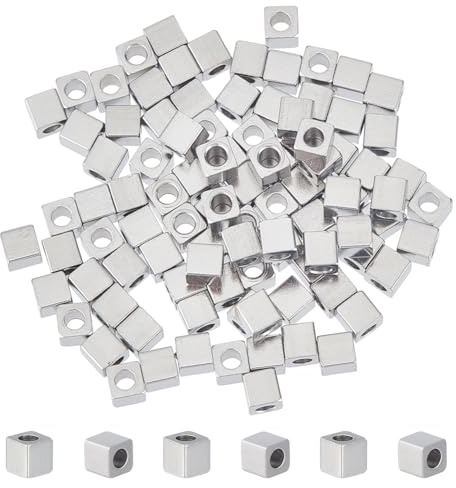 UNICRAFTALE 100 Stk 3mm Würfelperlen 304 Edelstahl Quadratische Abstandsperlen Metall Perlen Set Kleine Glatte Perlen Distanzperlen Für DIY Armband Halsketten Schmuckherstellung