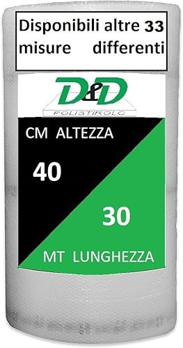 D. & D. Polystyrol, Luftpolsterfolie für Verpackung und Versand – Made in Italy – Luftblasen zum Schutz, Polsterung, Verpackung von Gegenständen im Transport (H 40 cm x 30 mt/l)