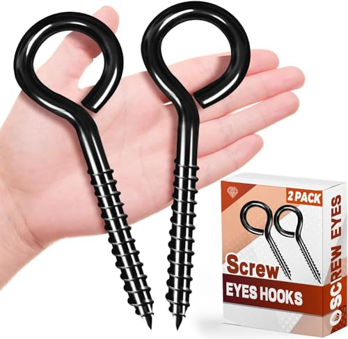 FFWHKON 2PCS 6 Inch Heavy Duty Black Screw Eyes Hooks for Wood | Perfect for Securing Cables and Wires Indoors and Outdoors, Strong and Reliable Option