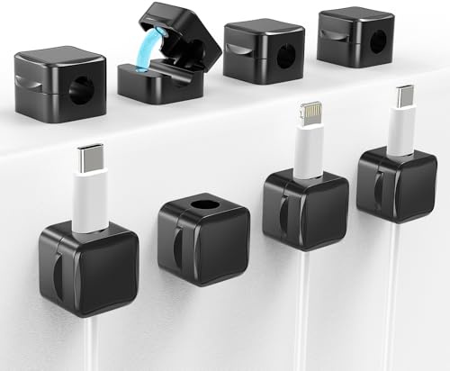 TiMOVO Magnetische Kabelclips, 8 Stück Kable Organizer mit Starkem Kleber unter dem Schreibtisch Kabelmanagement, Kleiner Drahthalter für Home Office Schreibtisch Küche Auto Nachttisch, Schwarz