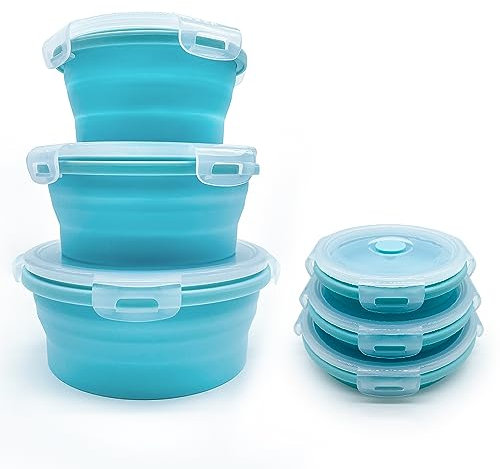 Kedisec Collapsible Camping Bowl Set, 3pcs Silicone Food Storage Container with Lid, Expandable Travel Bowl for Lunch, Salad, Snacks (350ml+500ml+800ml) Ideal for Camping, Hiking, Travel