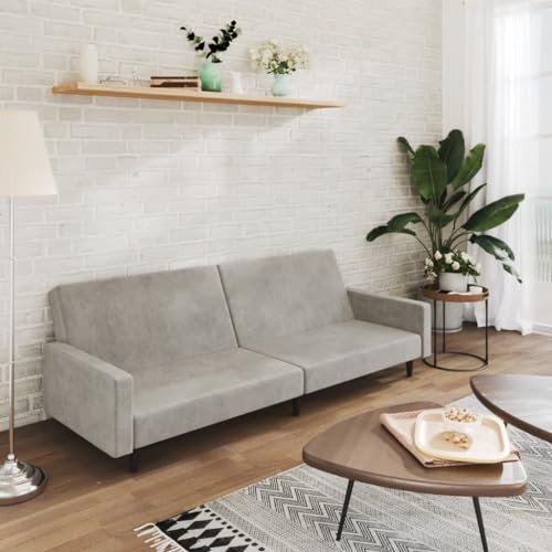 LAPOOH Schlafsofa 2-Sitzer Hellgrau Samt, Loungesofa, Sofas & Couches, Relaxsofa, Couch für Wohnzimmer - 375737