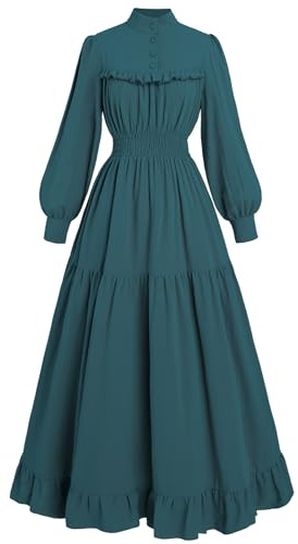 CR ROLECOS Blaues viktorianisches Kleid für Damen, langärmelig, edwardianisches Kleid, mittelalterliches Renaissance-Kostüm, Vintage, L