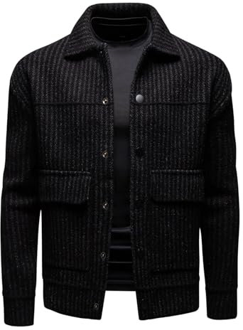 Cardigan da uomo in maglia a costine, con bottoni, in misto lana con tasche, stile casual classico, caldo e confortevole, perfetto per stratificare in autunno e inverno, Nero , XL