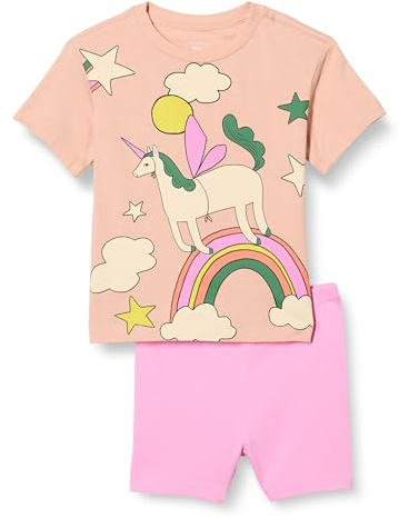 Amazon Essentials Set maglietta e pantaloncini da bicicletta, da bambina, rosa/unicorno, 4T