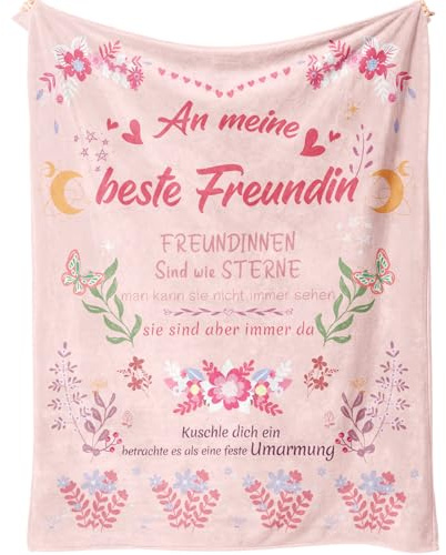 SECOGM Beste Freundin Geschenke, Geschenk für Beste Freundin zum Geburtstag | Beste Freundin Geschenk zum Geburtstag, Weihnachten, Valentinstag, Beste Freundin Decke 150 x 130cm (Rosa)