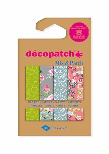 Décopatch DP047C - A Pouch of 4 Décopatch Sheets - Dimensions : 30x40cm Printed Papers, Botanical Garden - Mix & Patch - from 5 Years, DIY, Design, Renovation