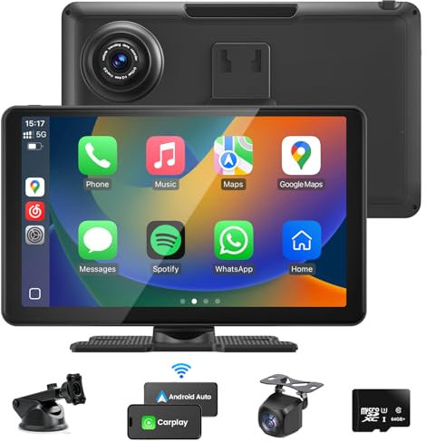 Wireless Apple CarPlay Android Auto Screen for Car Stereo 9 1080P Front Reverse Camera Touch Screen Portable Sat Navi Vedio Music Player Bluetooth WiFi, Live Maps, Voice Control, Mirror Link