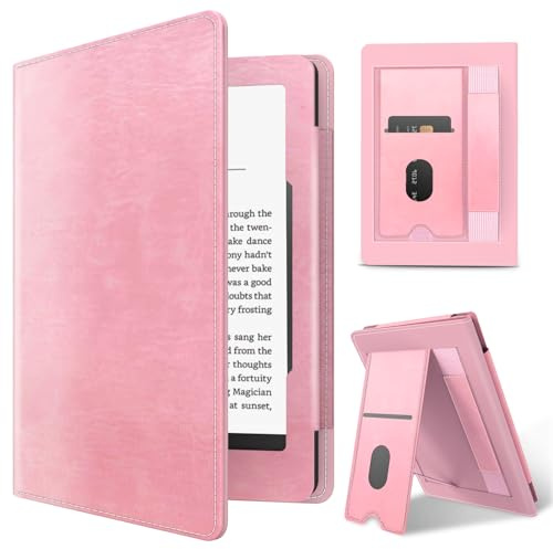 MMK Hülle für 6 Neu Kindle(11th Generation-2024/2022), Leichte Schutzhülle mit Auto Schlaf/Wach, PU Leder Kickstand Schutzhülle mit Kartenfach Handschlaufe, für Kindle 2024/2022 11. Generation, Rosa
